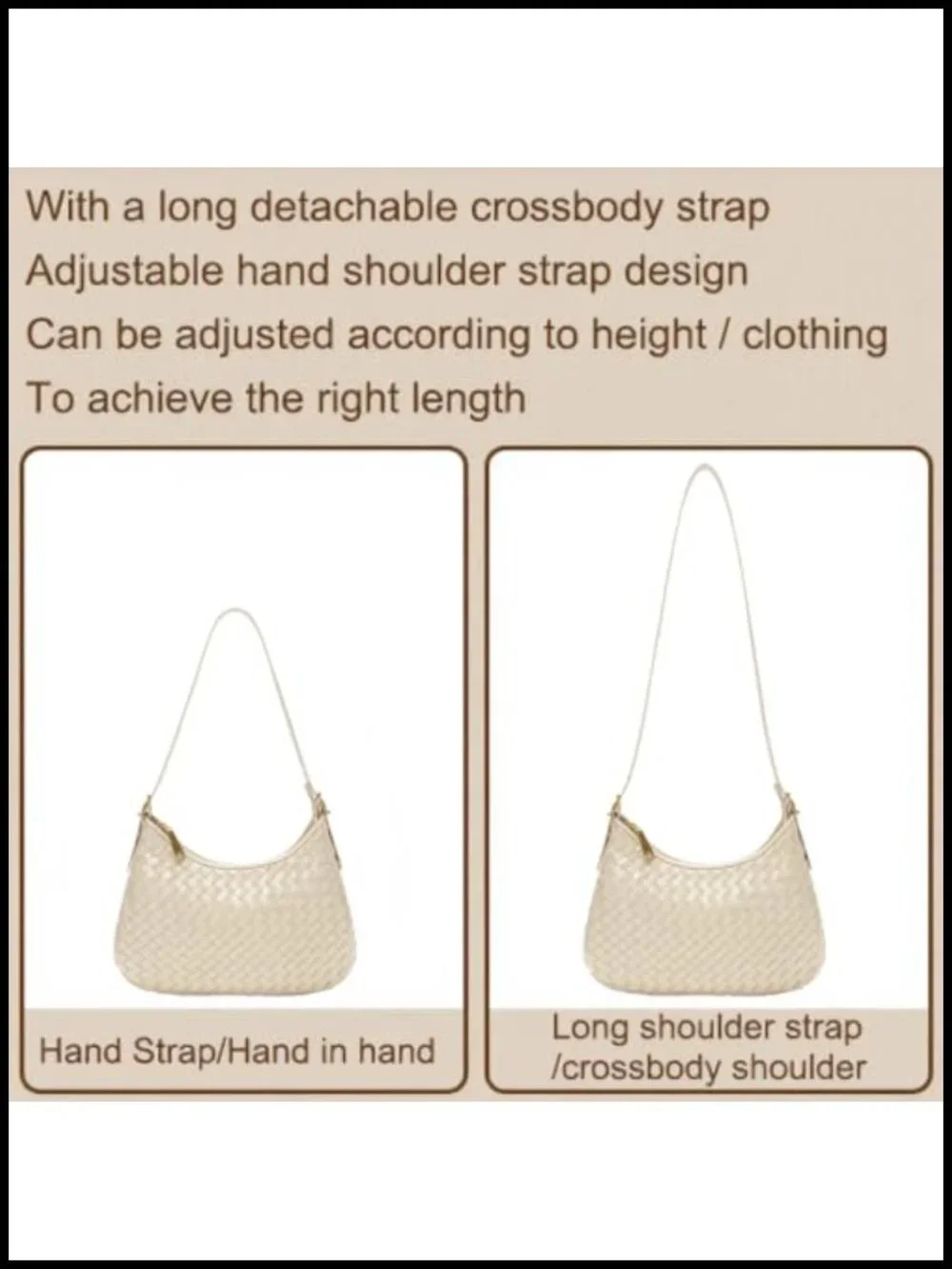 Woven Leather Crossbody Shoulder Hobo Bag with Zipper Adjustable Strap